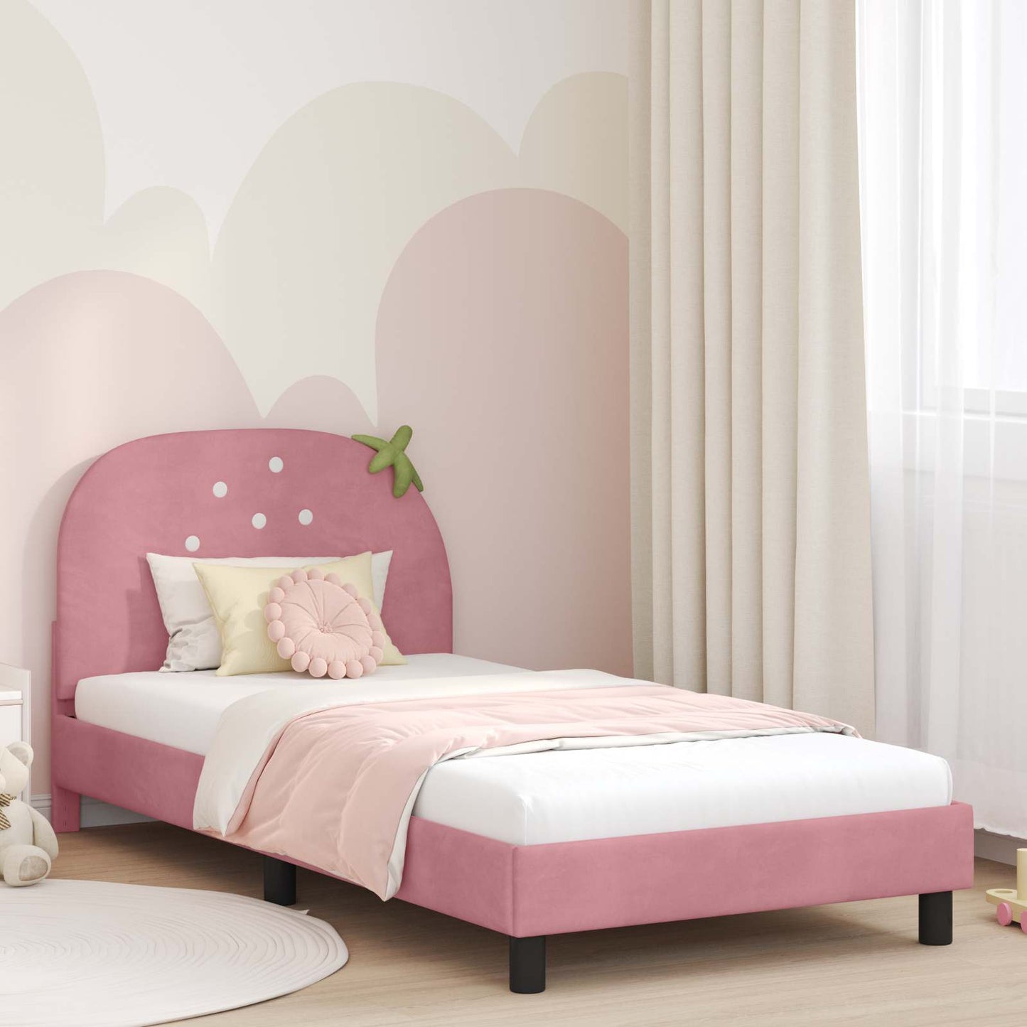 Struttura letto bambini con testata Rosa 80 x 200 cm Velluto