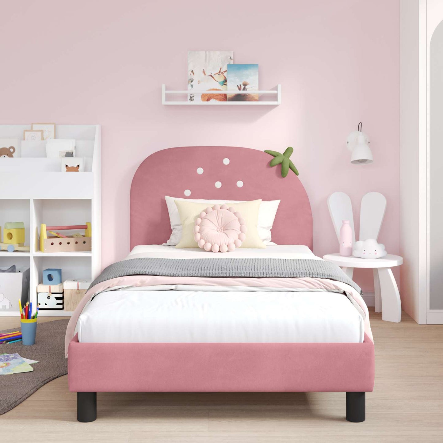 Struttura letto bambini con testata Rosa 90 x 200 cm Velluto