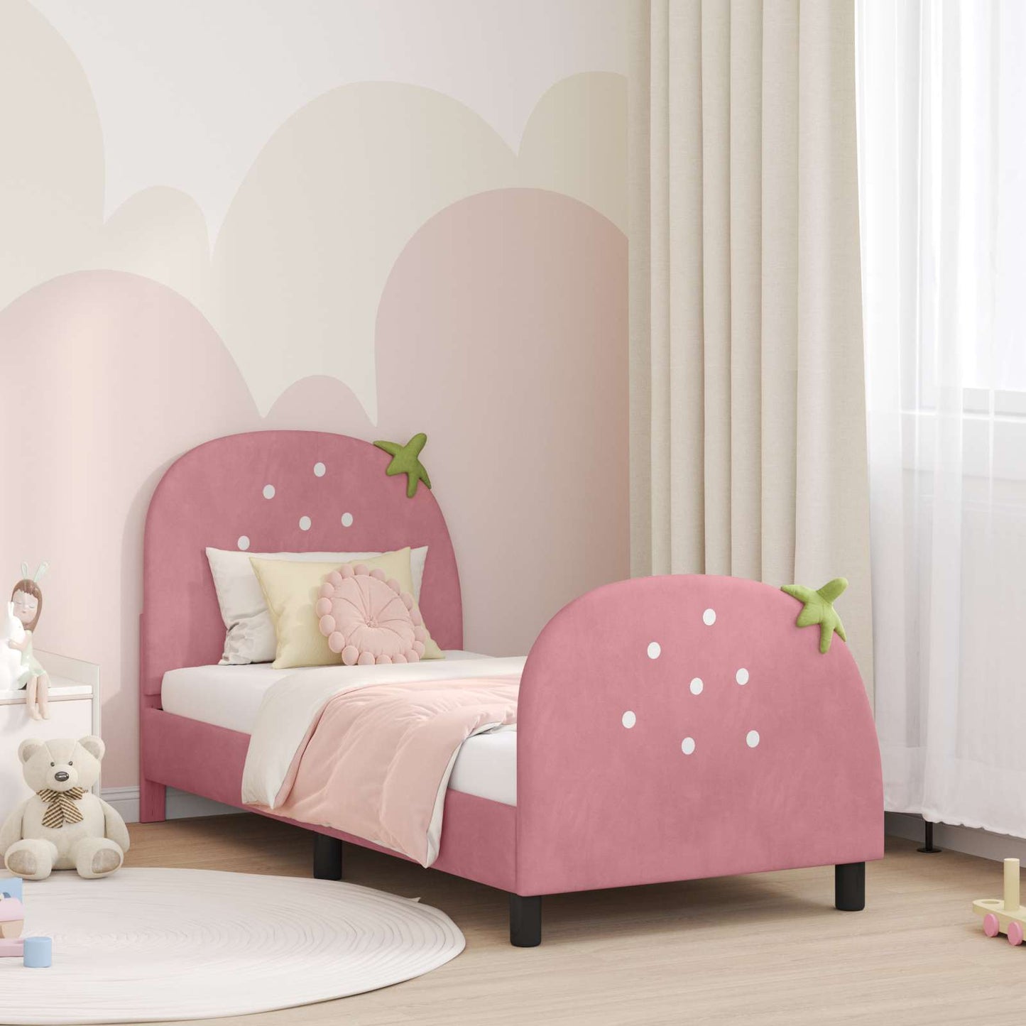 Struttura letto bambini con testata Rosa 80 x 160 cm Velluto