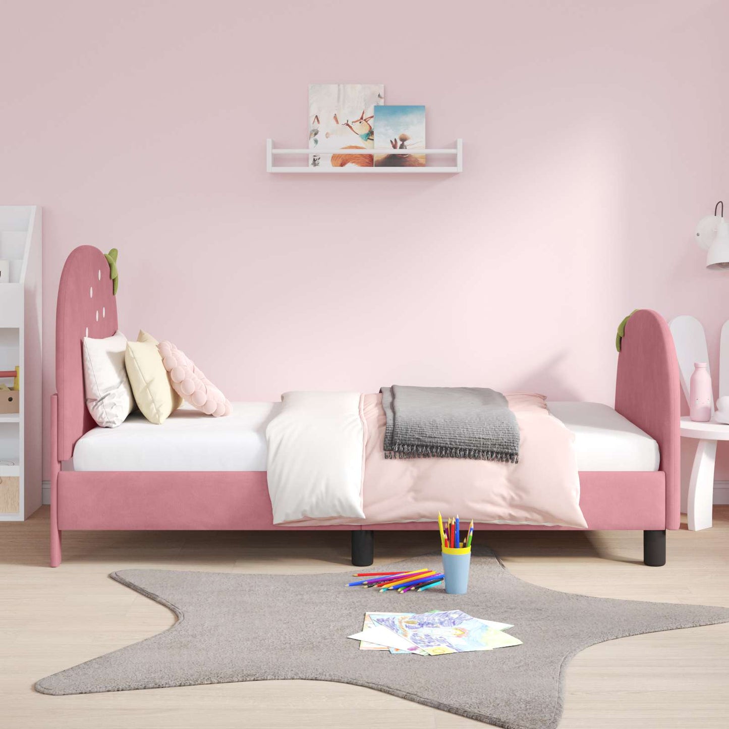 Struttura letto bambini con testata Rosa 80 x 160 cm Velluto