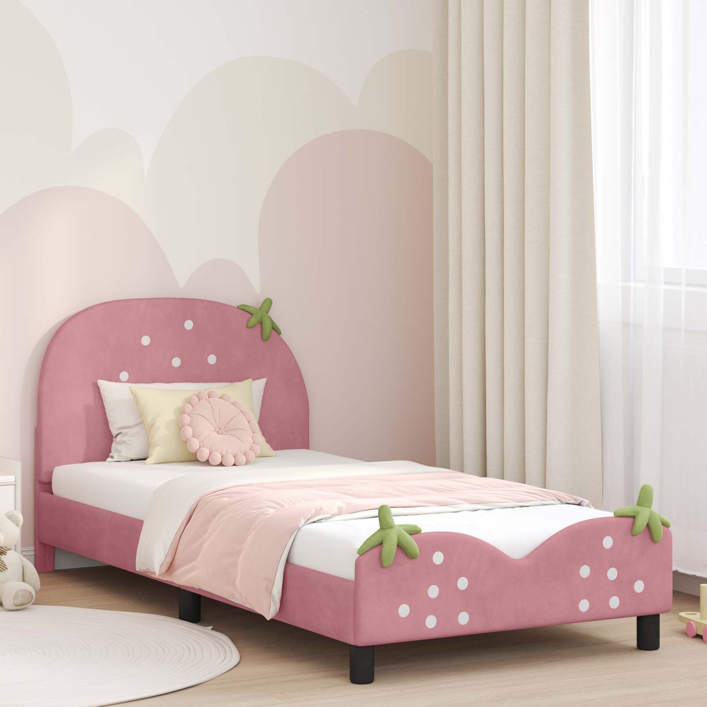 Struttura letto bambini con testata Rosa 90 x 190 cm Velluto