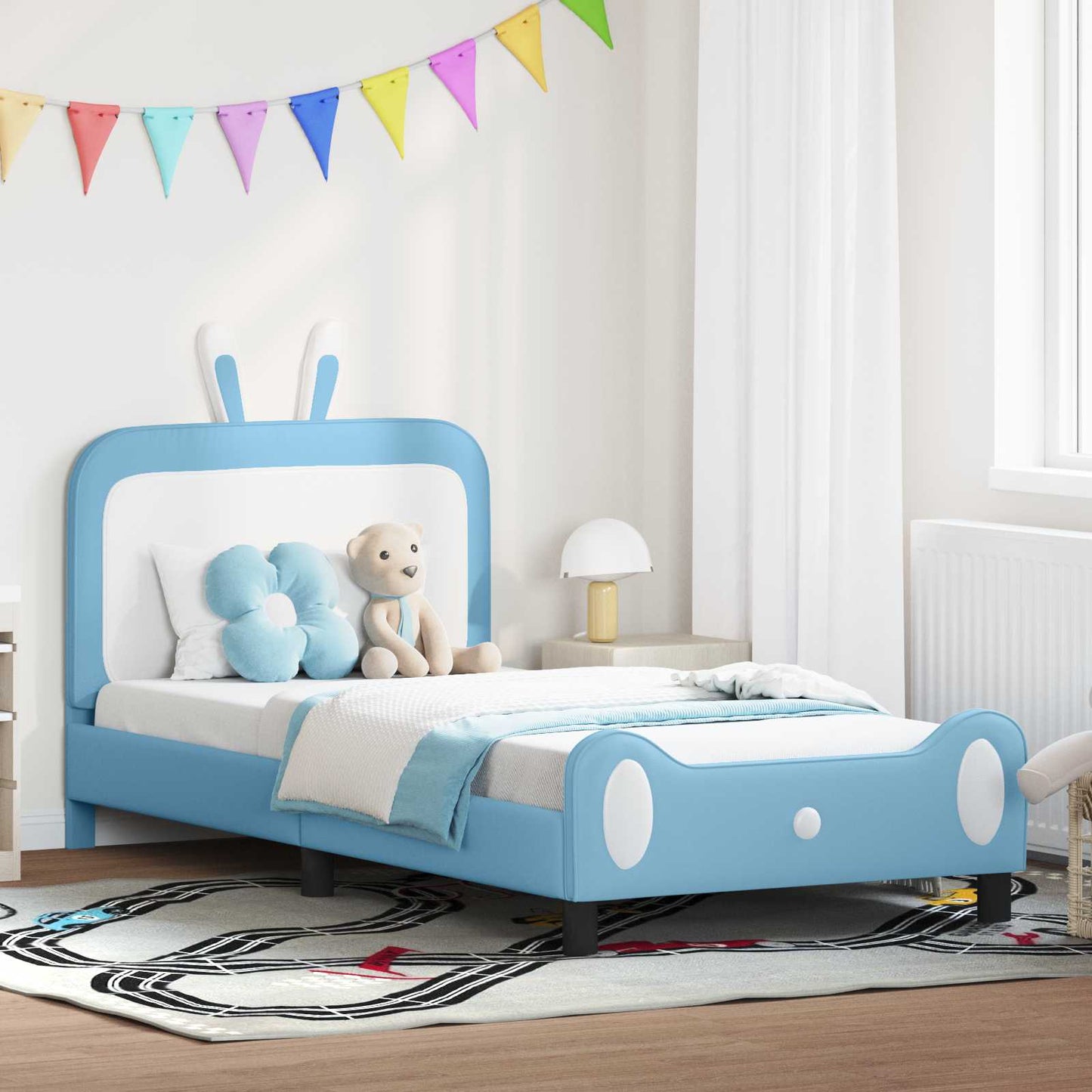 Struttura letto bambini con testata Blu 90 x 190 cm PU
