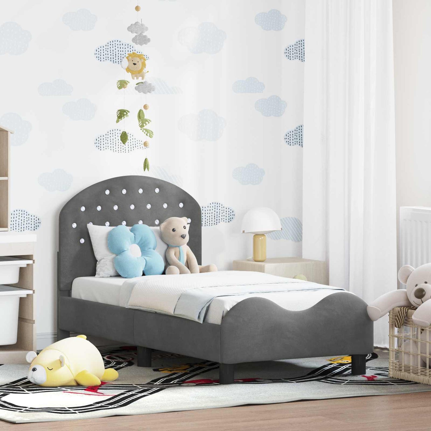 Struttura letto per bambini con testata Grigio scuro Velluto