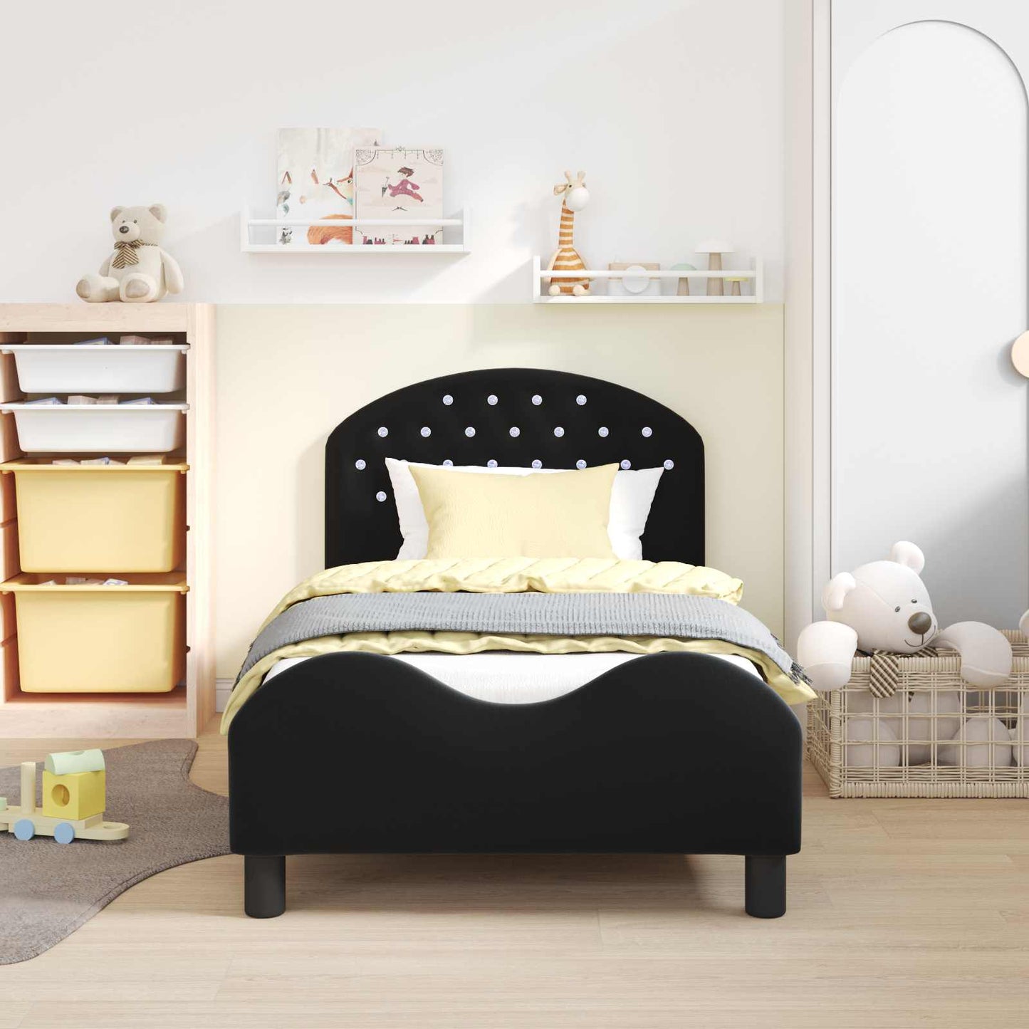 Struttura letto bambini con testata Nero 80 x 160 cm Velluto