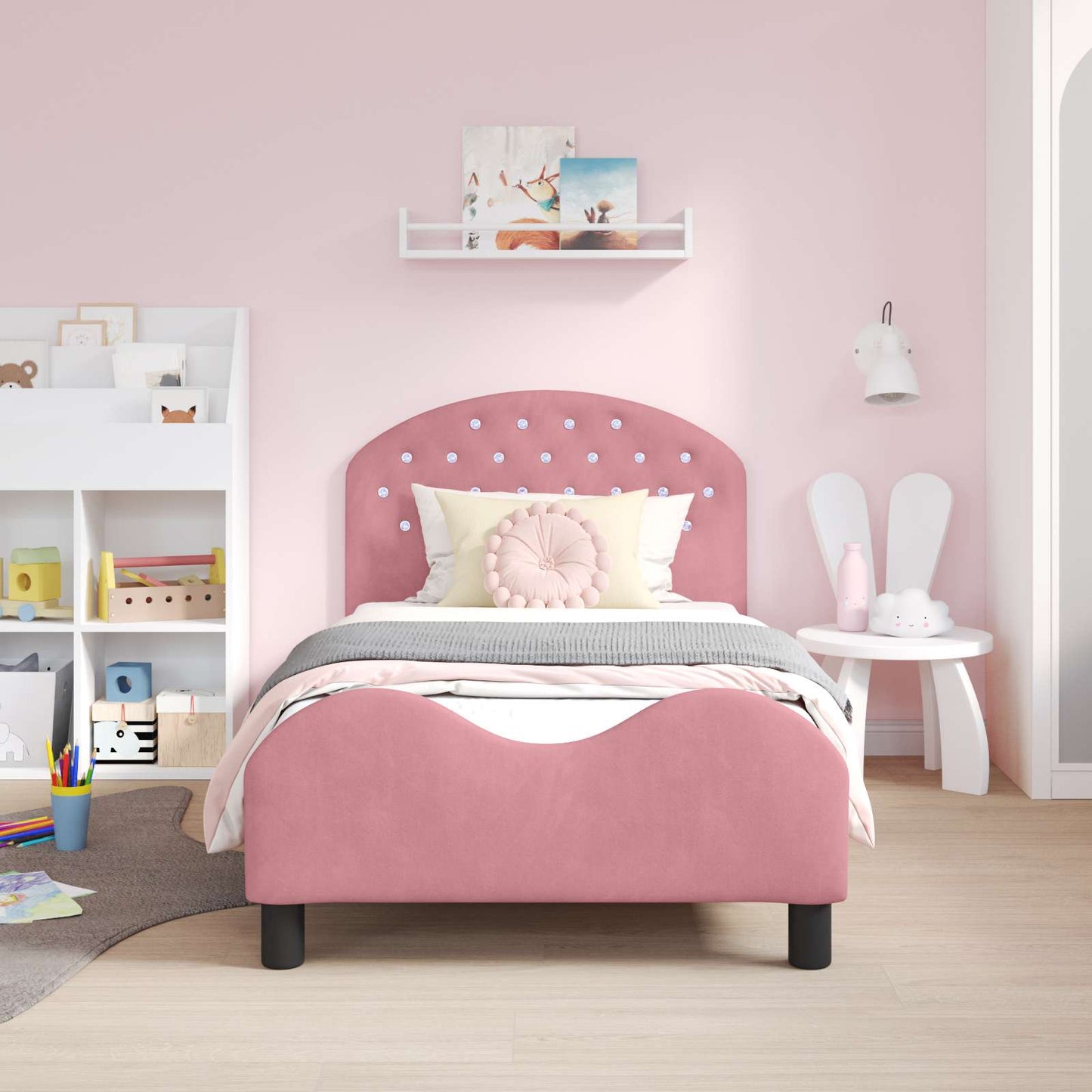 Struttura letto bambini con testata Rosa 80 x 160 cm Velluto