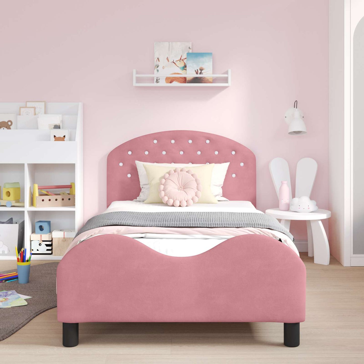 Struttura letto bambini con testata Rosa 90 x 190 cm Velluto