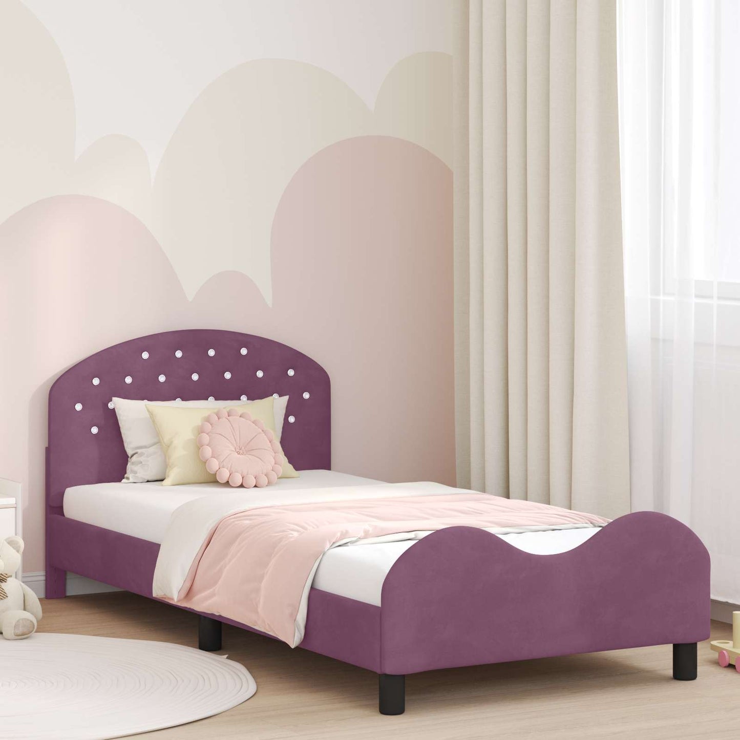 Struttura letto bambini con testata Viola 90 x 190 cm Velluto