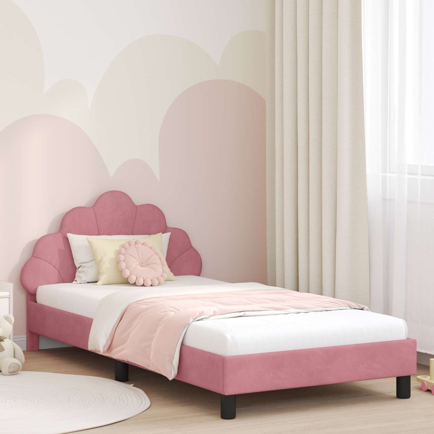 Struttura letto bambini con testata Rosa 90 x 200 cm Velluto