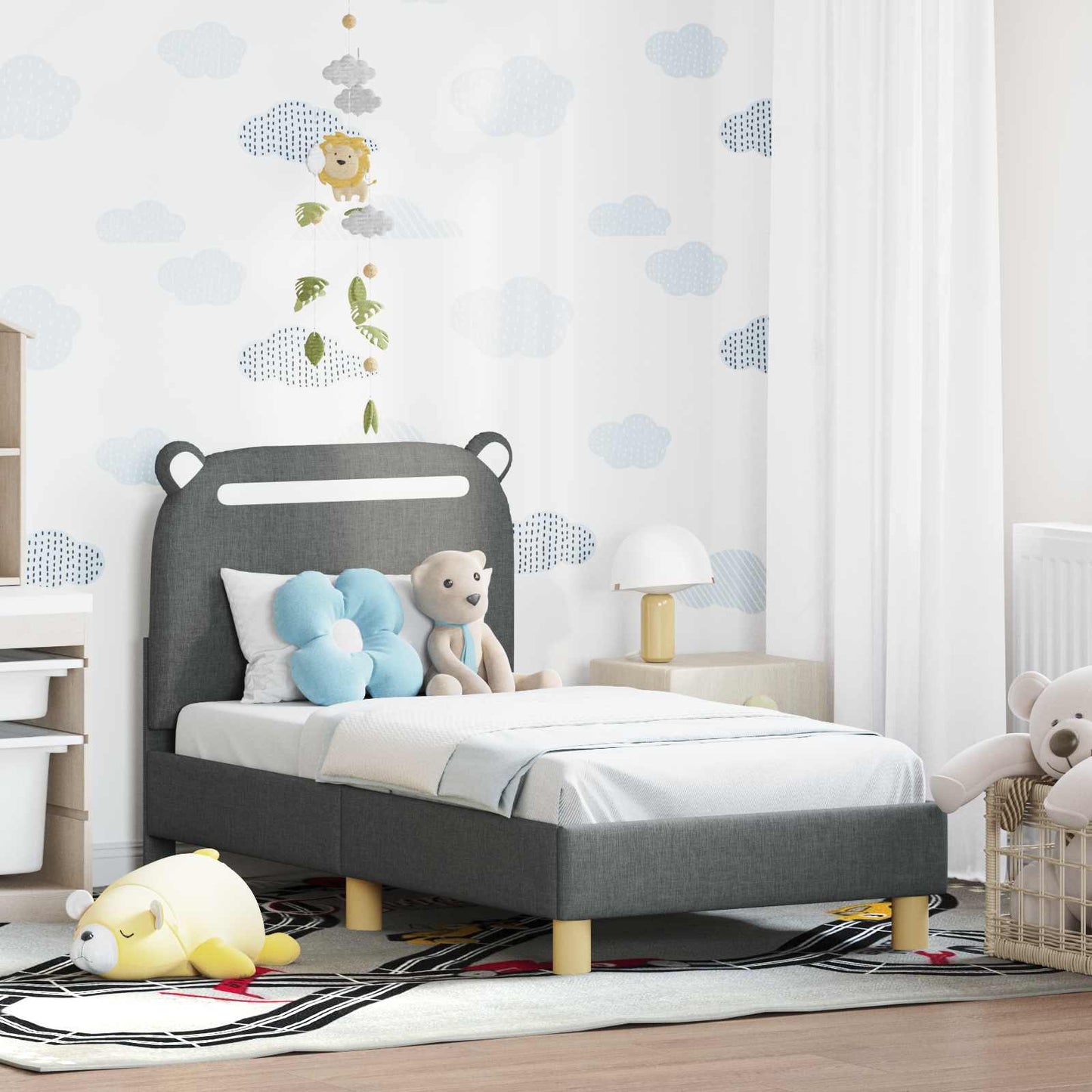 Struttura letto per bambini con testata Grigio scuro Tessuto