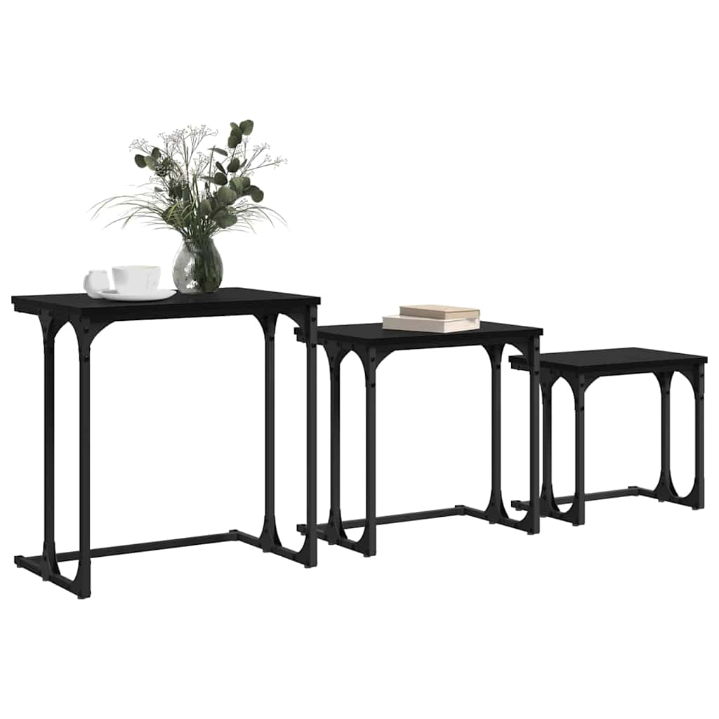 Tavolo da caffÃ¨ nesting 3 pcs Rovere nero Legno multistrato