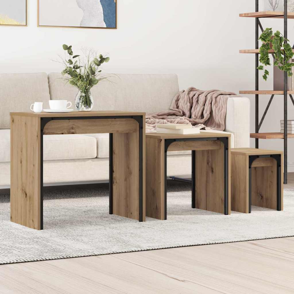 Tavolino da salotto 3 pcs Rovere artigianale Legno multistrato