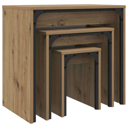 Tavolino da salotto 3 pcs Rovere artigianale Legno multistrato