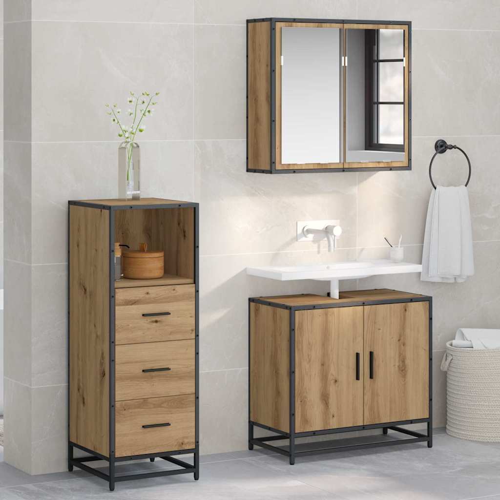 Set di mobili per il bagno con cassetto Rovere artigianale