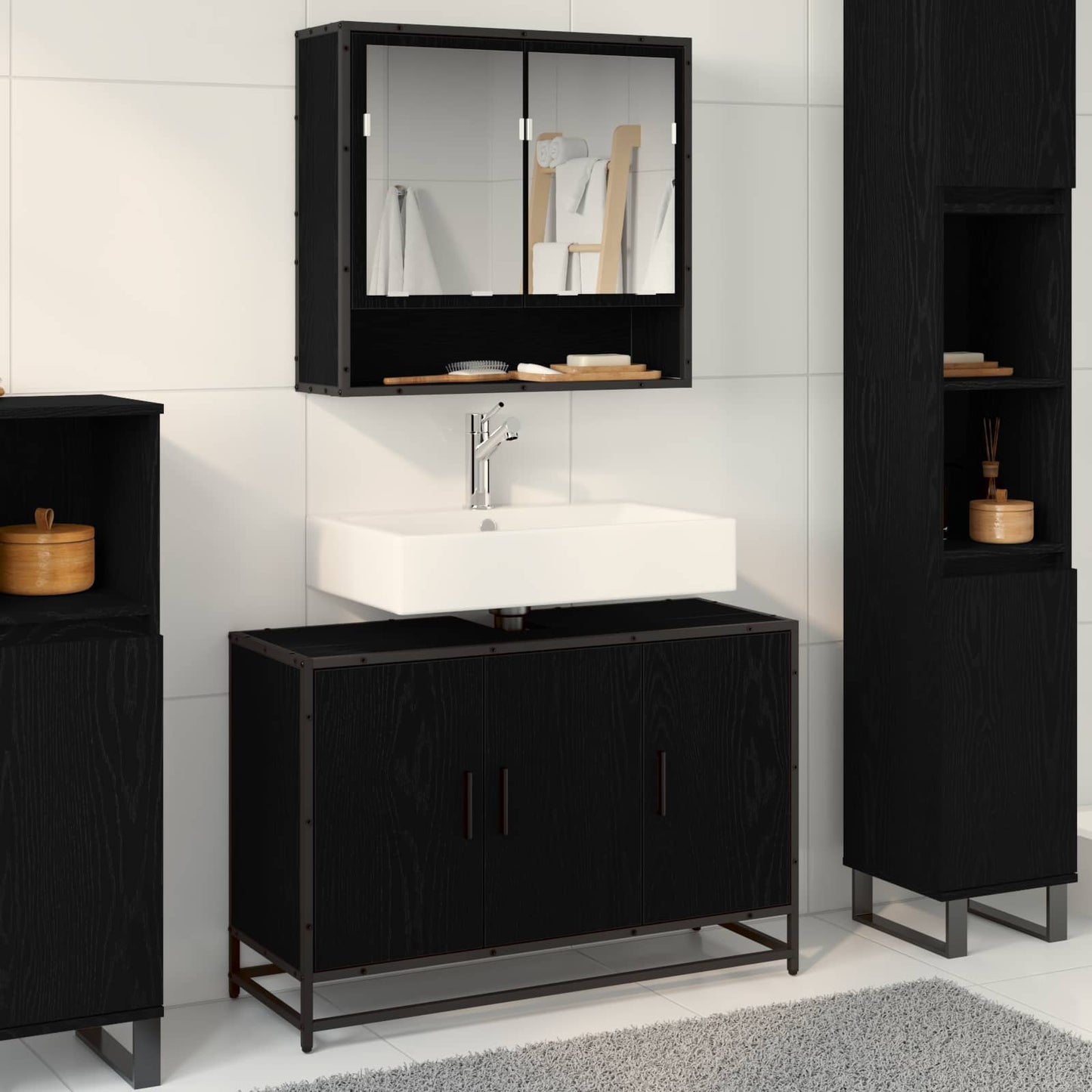 Mobile da Bagno Rovere Nero 90 x 33 x 60 cm Legno multistrato