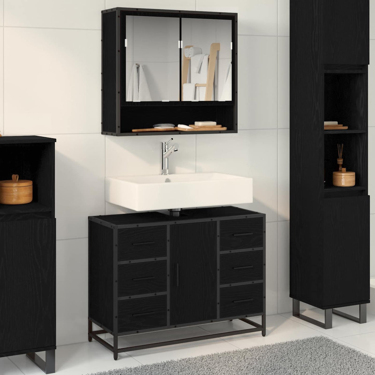 Mobile da Bagno Rovere Nero 80 x 33 x 60 cm Legno multistrato