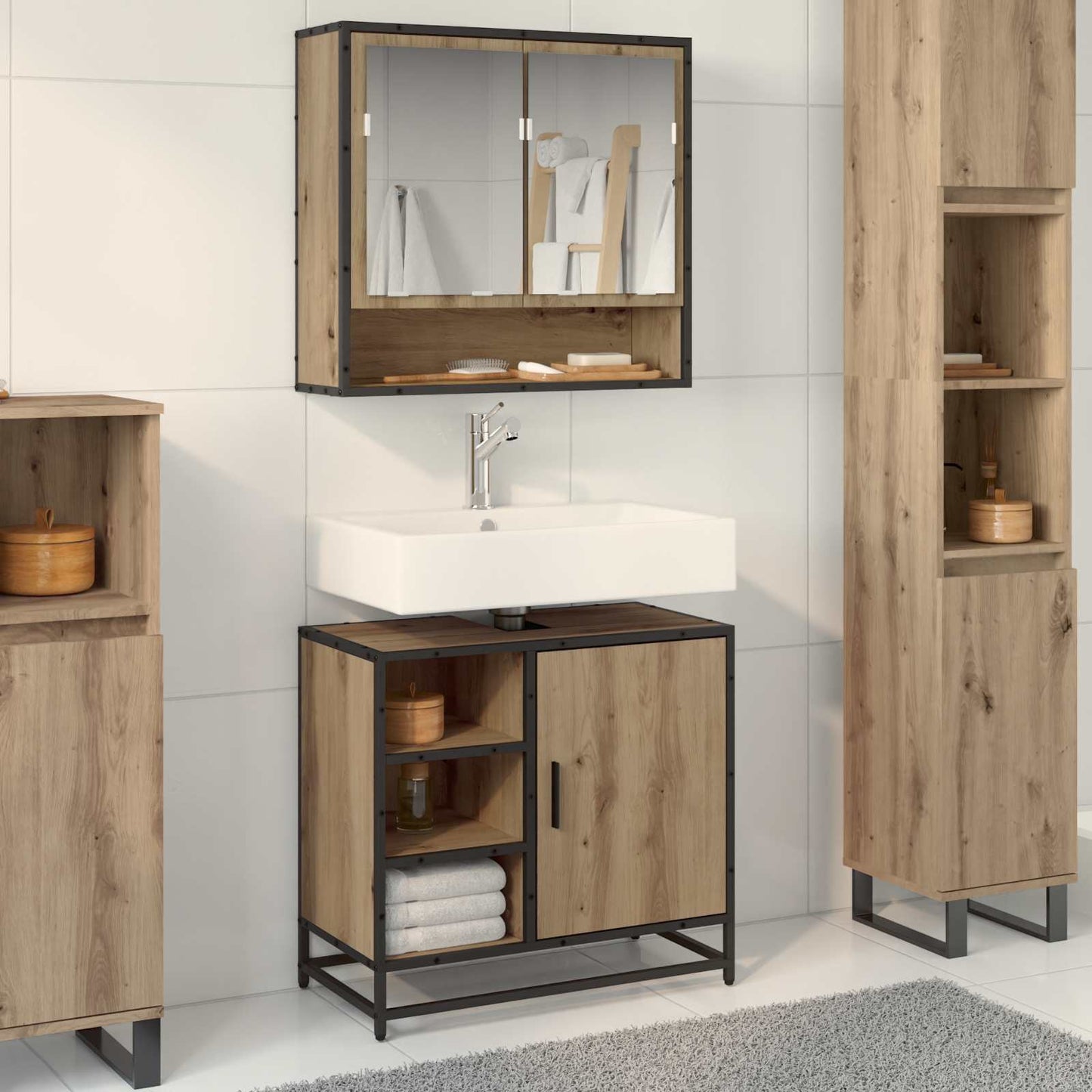 Mobile da Bagno con porta Rovere artigianale 65 x 33 x 60 cm