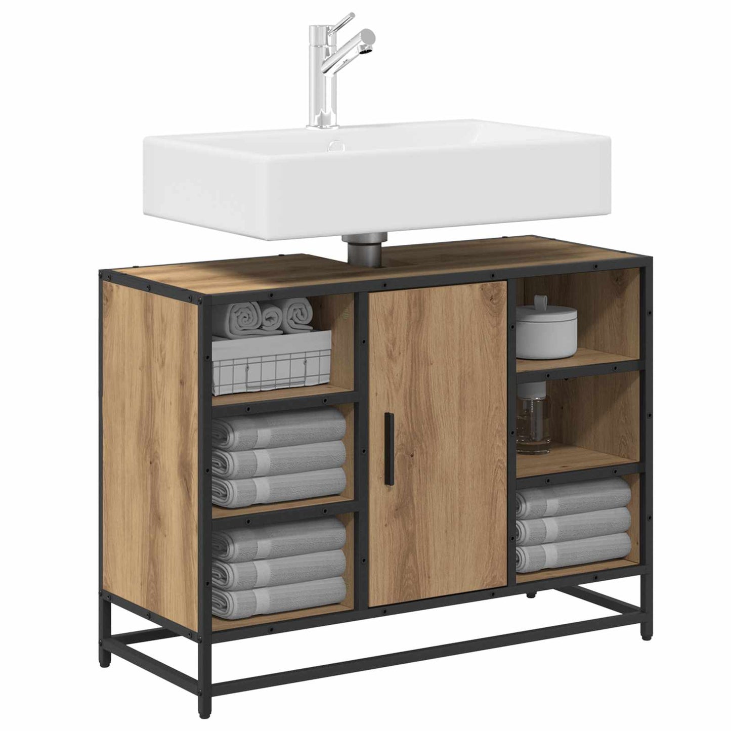Mobile da Bagno con porta Rovere artigianale 80 x 33 x 60 cm