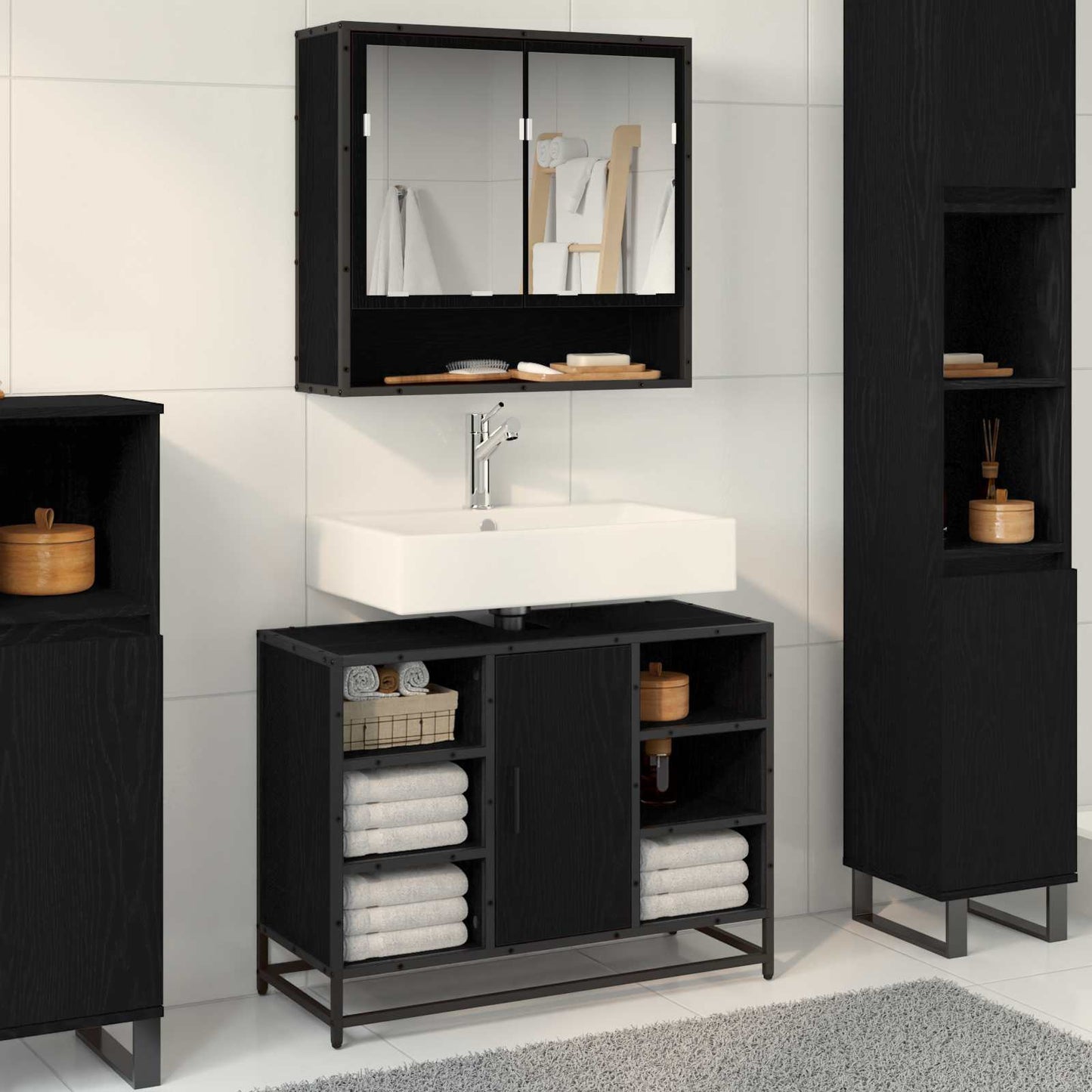 Mobile da Bagno Rovere Nero 80 x 33 x 60 cm Legno multistrato