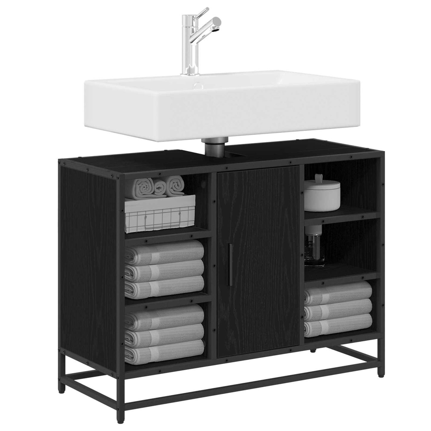 Mobile da Bagno Rovere Nero 80 x 33 x 60 cm Legno multistrato