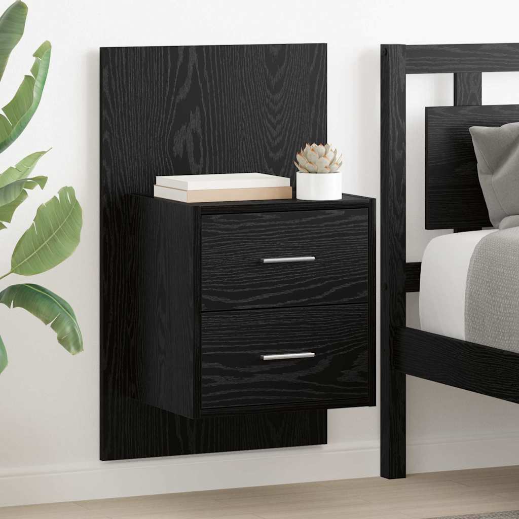Mobiletto da comodino a parete con cassetto 2 pcs Rovere Nero