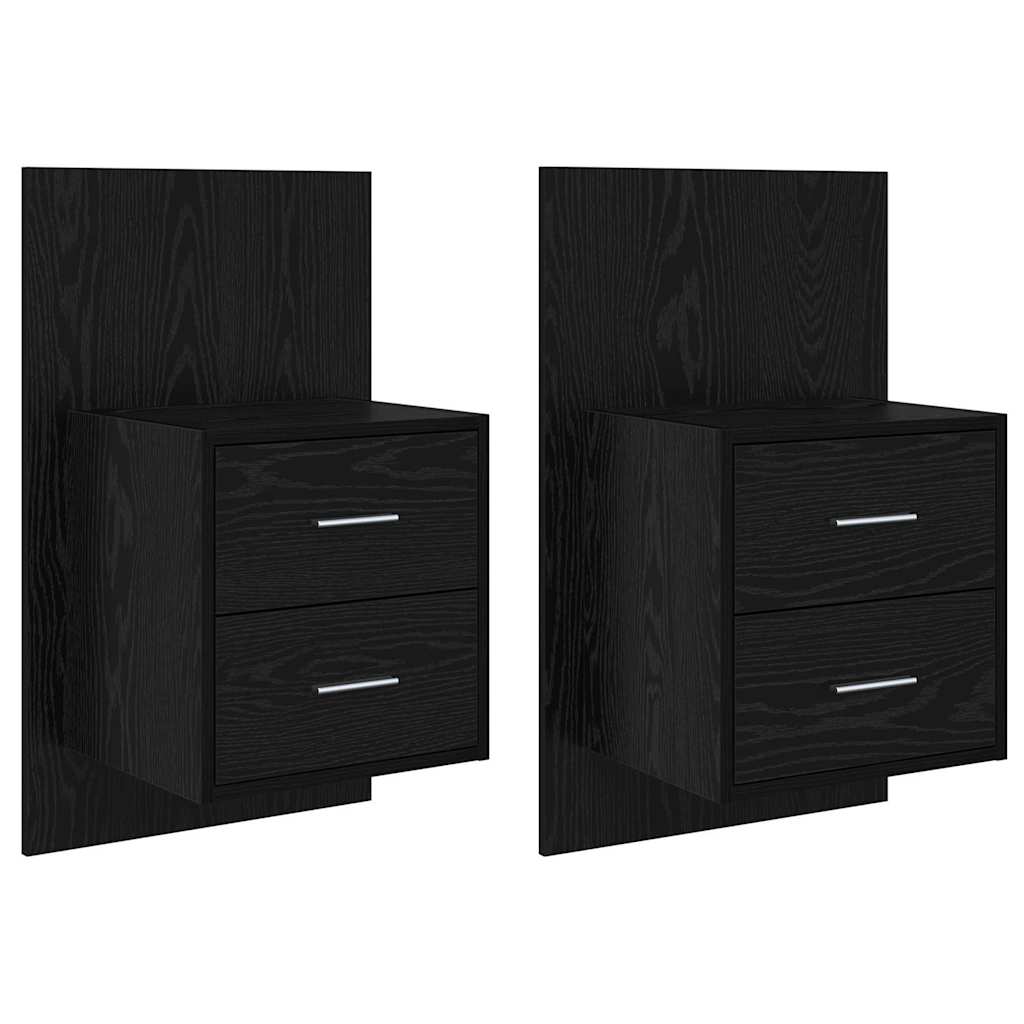 Mobiletto da comodino a parete con cassetto 2 pcs Rovere Nero