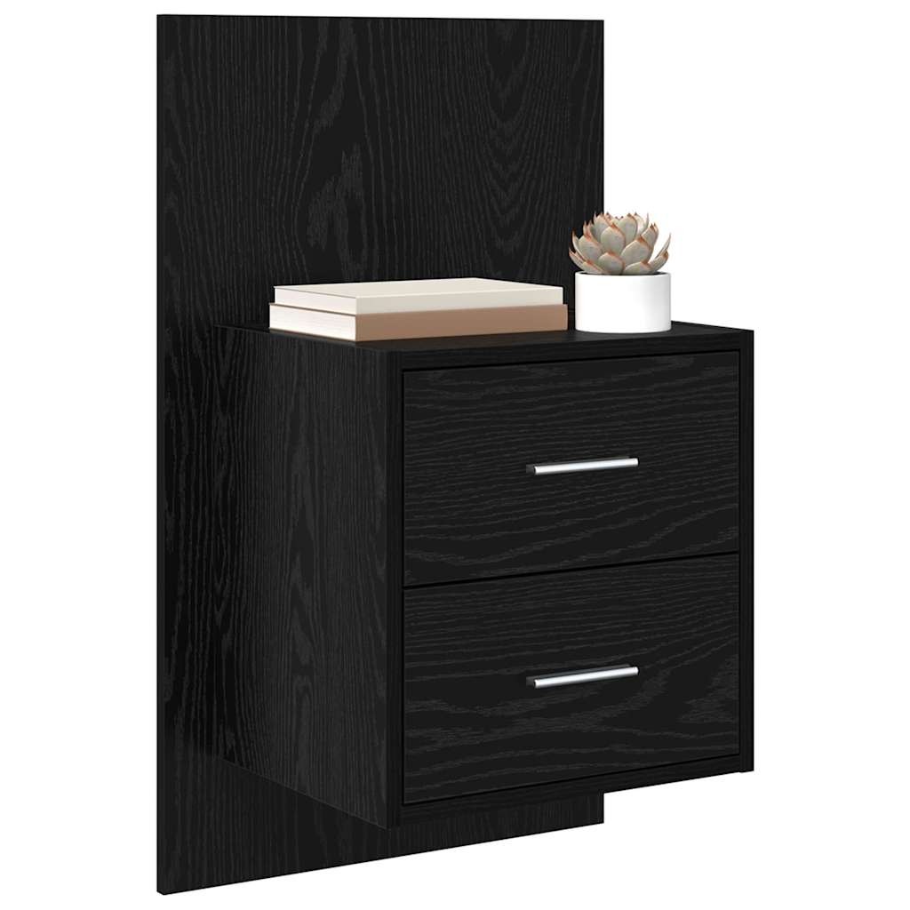 Mobiletto da comodino a parete con cassetto 2 pcs Rovere Nero