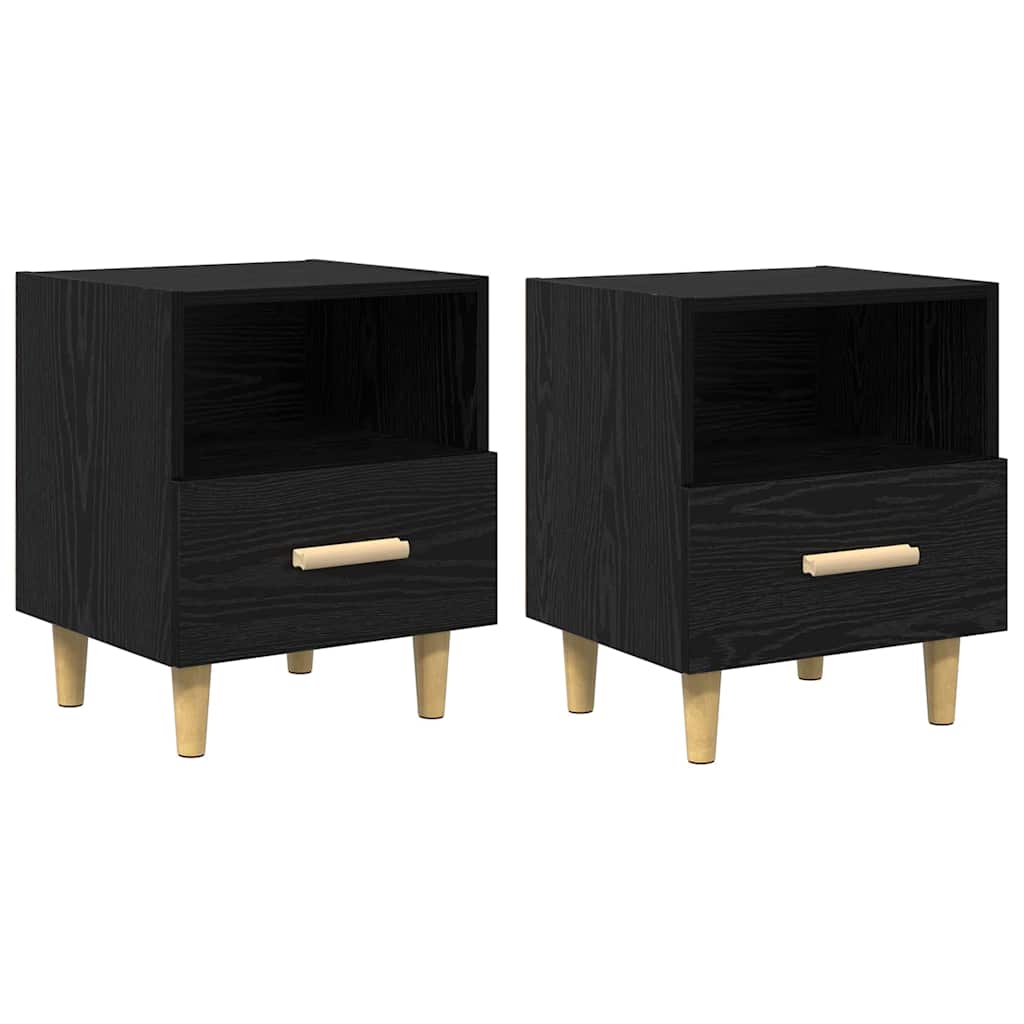 Armadio da Notte con cassetto 2 pcs Rovere Nero 40 x 35 x 47 cm