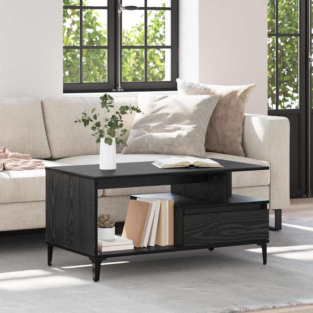 Tavolino da salotto con cassetto Rovere Nero 90 x 49 x 45 cm