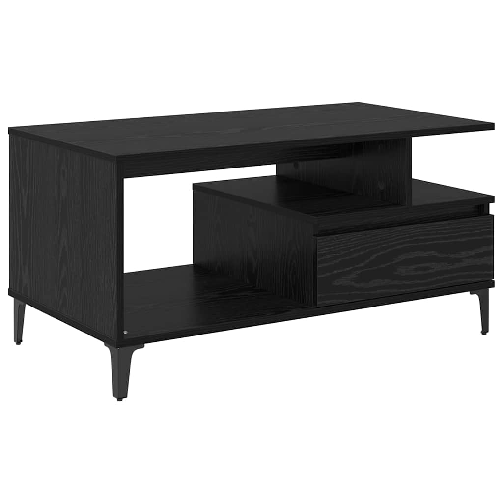Tavolino da salotto con cassetto Rovere Nero 90 x 49 x 45 cm