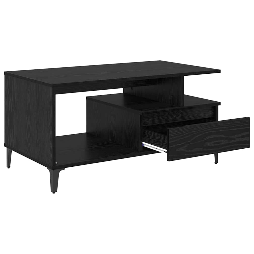 Tavolino da salotto con cassetto Rovere Nero 90 x 49 x 45 cm