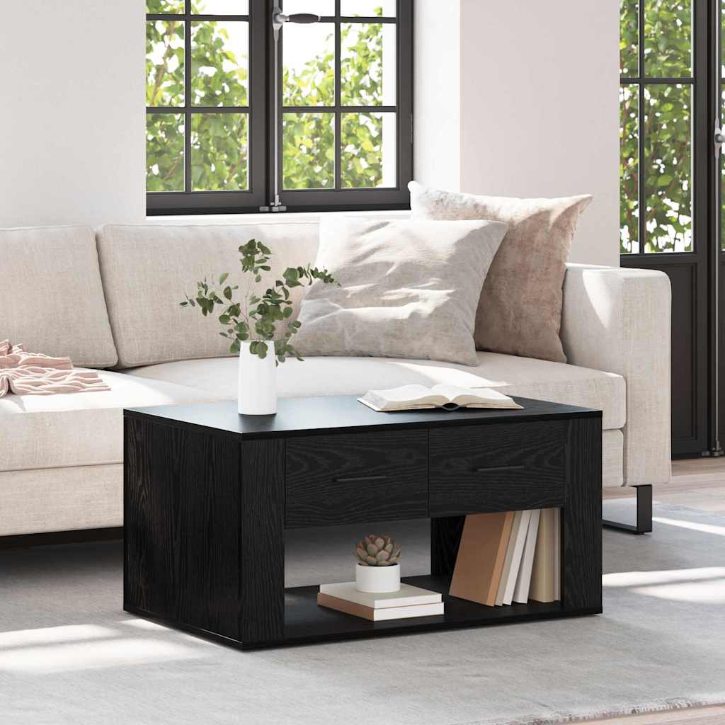 Tavolino da salotto con cassetto Rovere Nero 80 x 50 x 40 cm