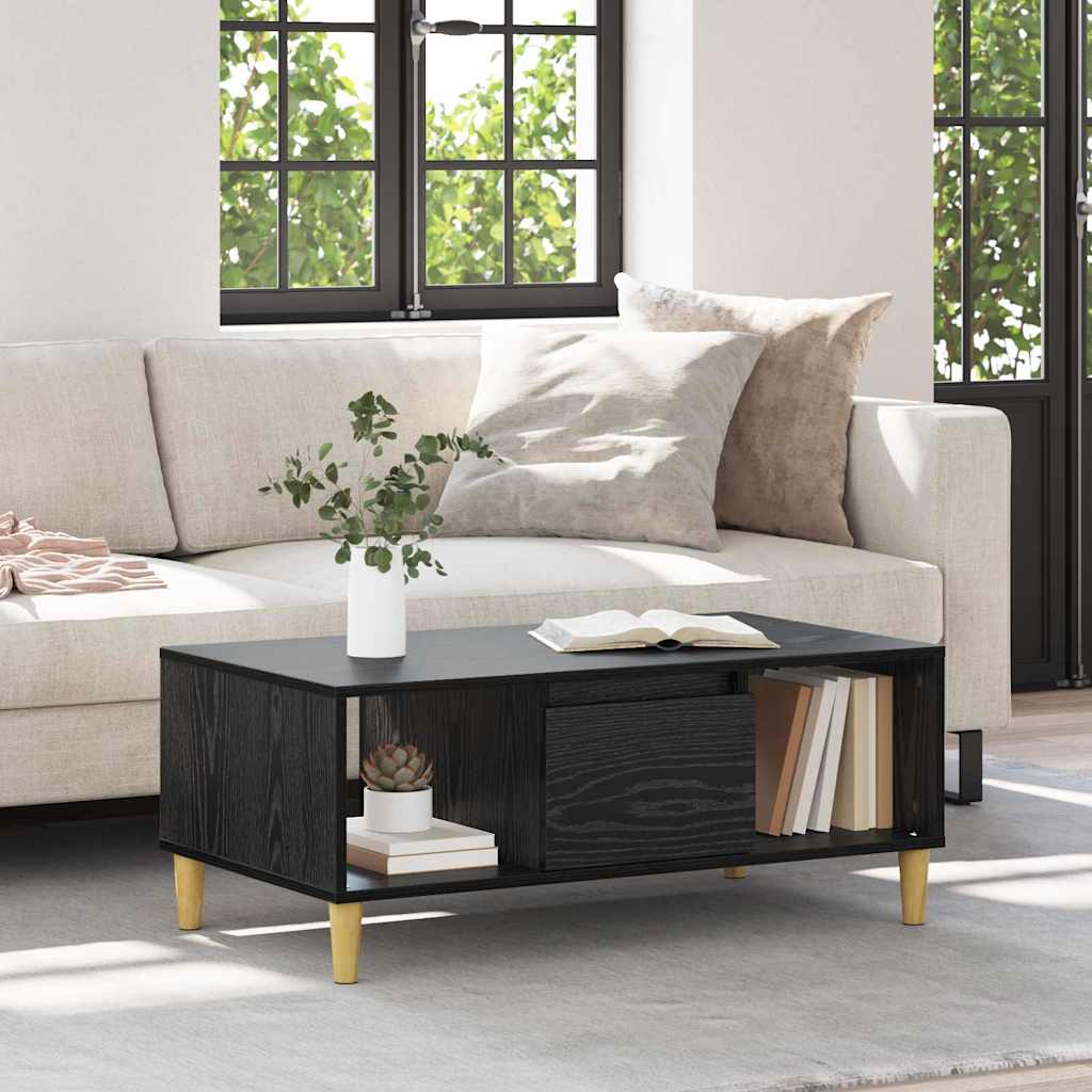 Tavolino da salotto con cassetto Rovere Nero 90 x 50 x 26.5 cm