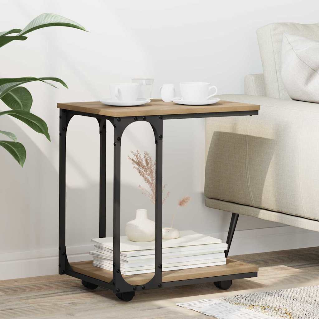 Tavolo laterale con ruota Rovere artigianale 50 x 35 x 55.5 cm