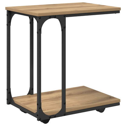 Tavolo laterale con ruota Rovere artigianale 50 x 35 x 55.5 cm