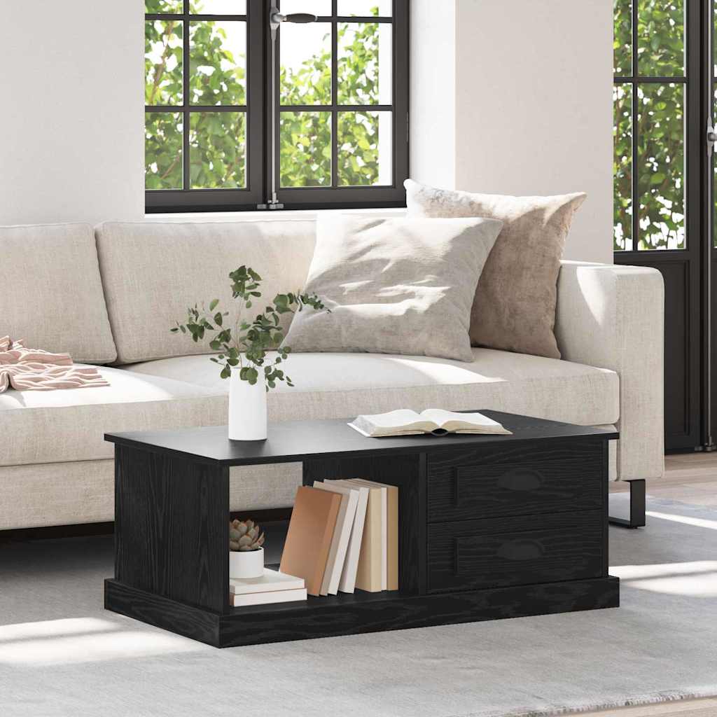 Tavolino da salotto con cassetto Rovere Nero 90 x 50 x 35 cm