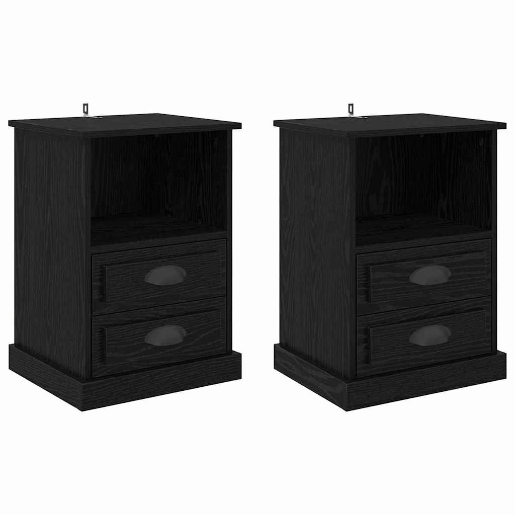 Armadio da Notte con cassetto 2 pcs Rovere Nero 36 x 43 x 60 cm