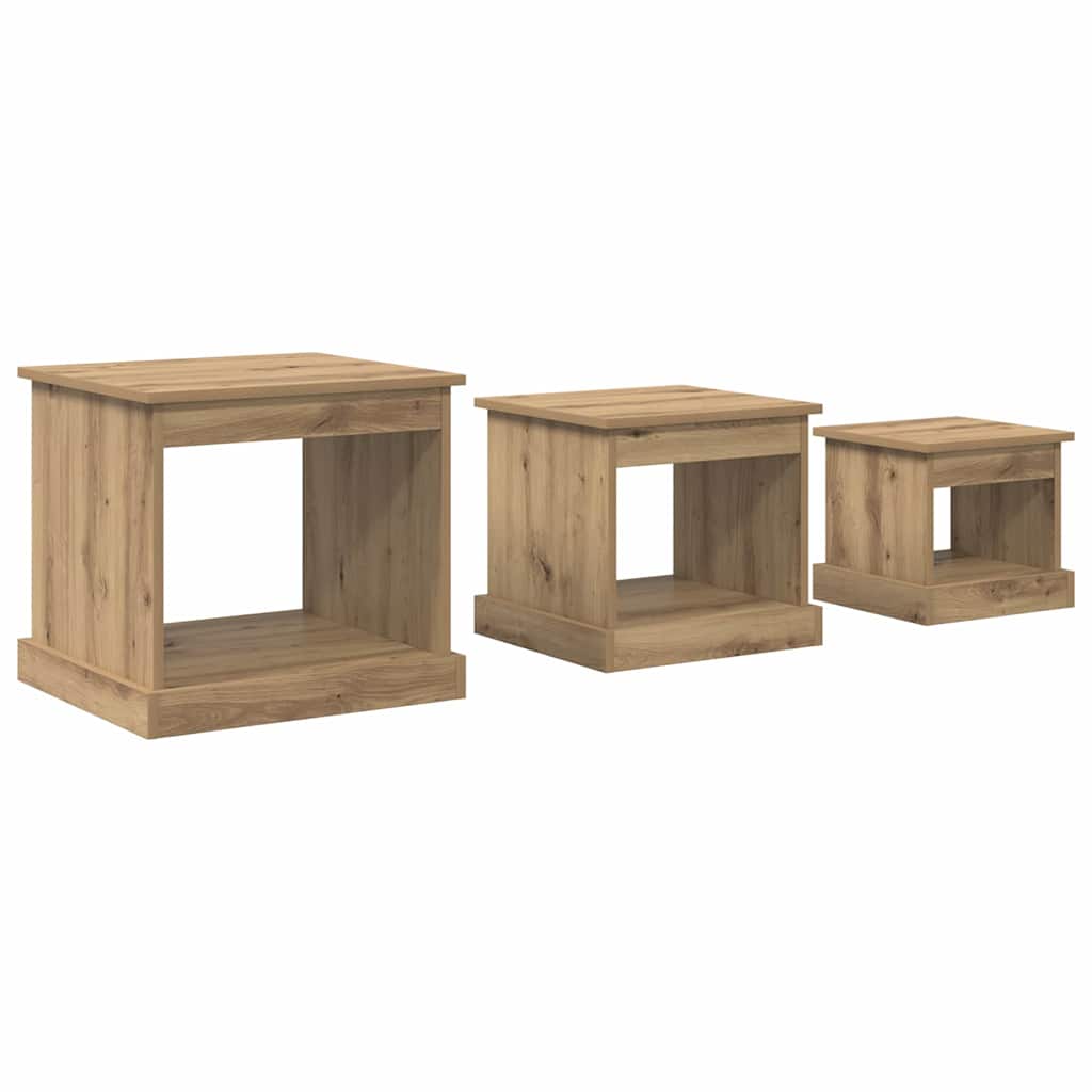Tavolino da salotto 3 pcs Rovere artigianale Legno multistrato