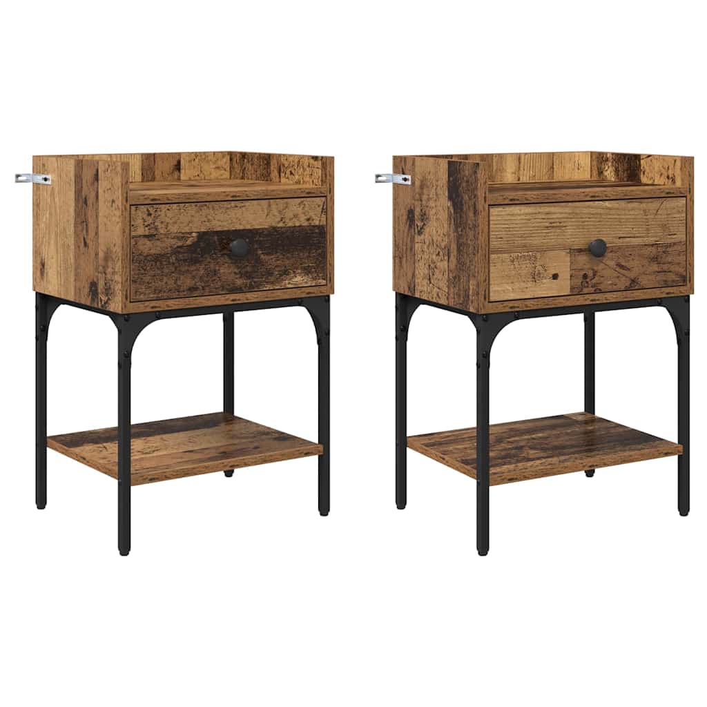 Comodino 2 pcs Legno vecchio 40 x 29 x 60 cm Legno multistrato
