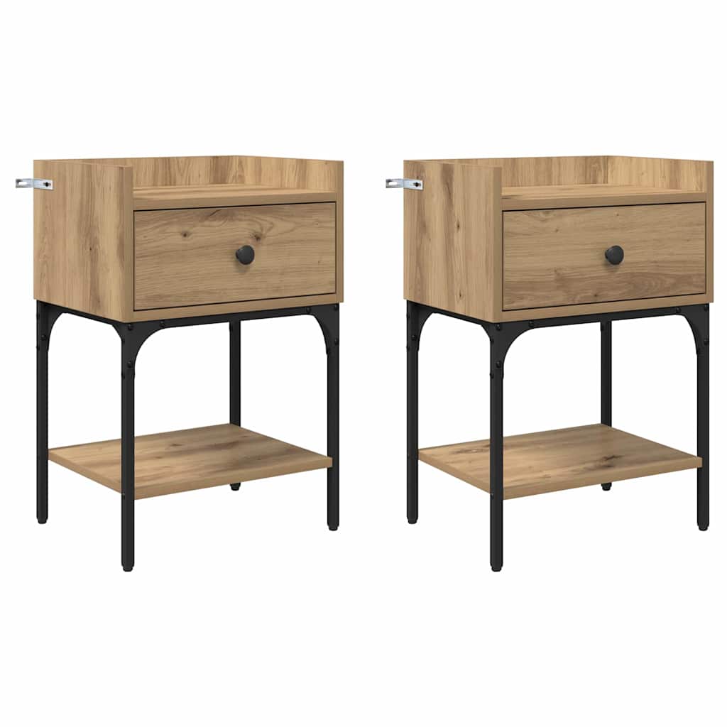 Comodino con cassetto 2 pcs Rovere artigianale 40 x 29 x 60 cm