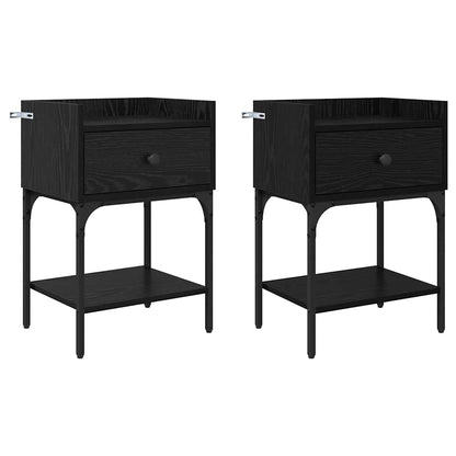 Comodino 2 pcs Rovere Nero 40 x 29 x 60 cm Legno multistrato