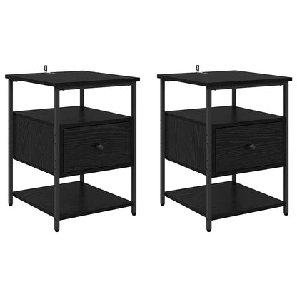 Armadio da Notte con cassetto 2 pcs Rovere Nero 40 x 42 x 56 cm