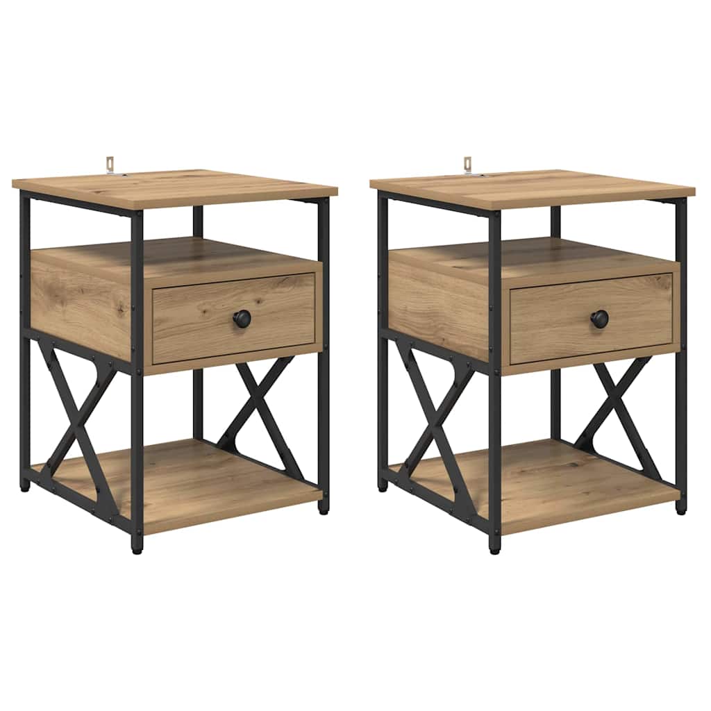 Armadio da Notte 2 pcs Rovere artigianale 40 x 42 x 55 cm