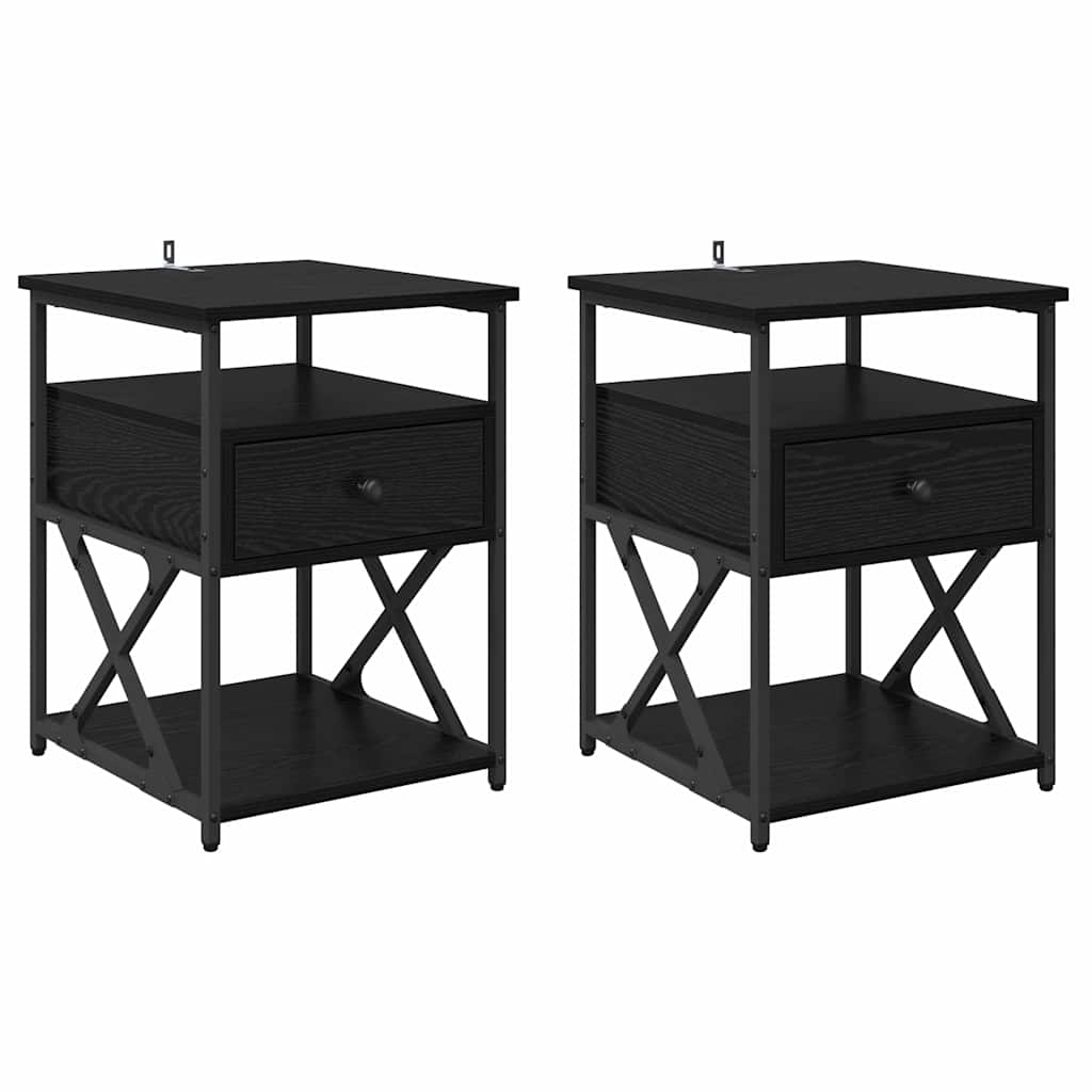 Armadio da Notte con cassetto 2 pcs Rovere Nero 40 x 42 x 55 cm