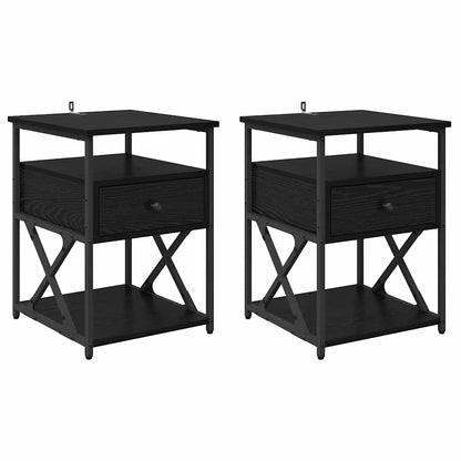 Armadio da Notte con cassetto 2 pcs Rovere Nero 40 x 42 x 55 cm