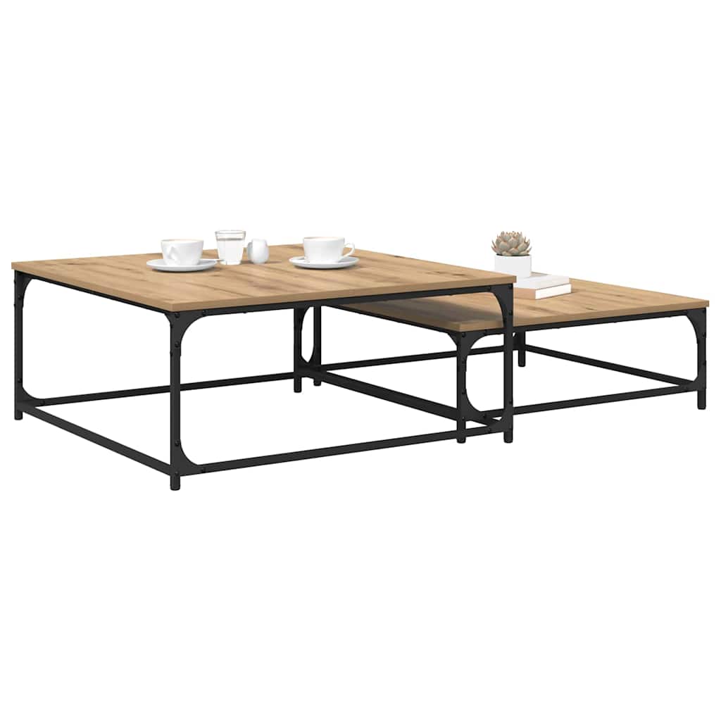 Tavolino da salotto 2 pcs Rovere artigianale Legno multistrato