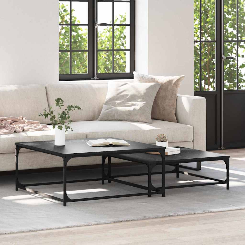 Tavolino da salotto 2 pcs Rovere Nero Legno multistrato