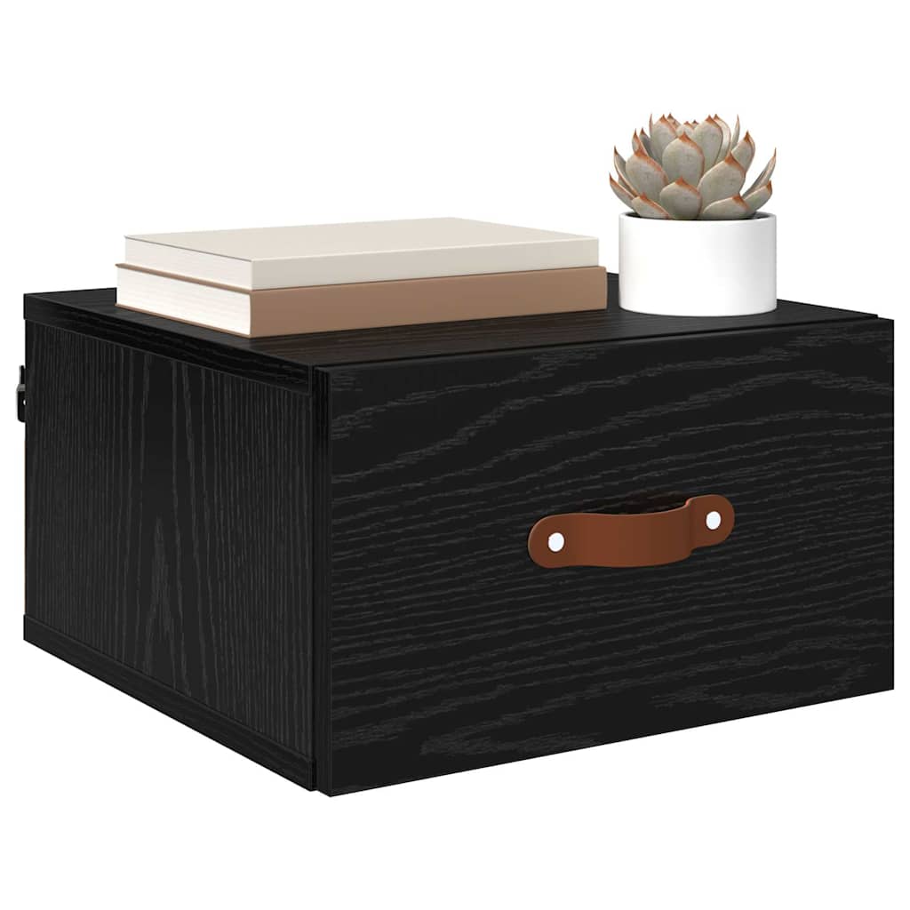 Mobiletto da comodino a parete Rovere Nero 35 x 35 x 20 cm