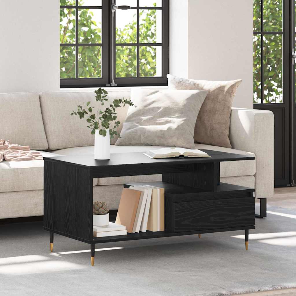 Tavolino da salotto con cassetto Rovere Nero 90 x 49 x 45 cm