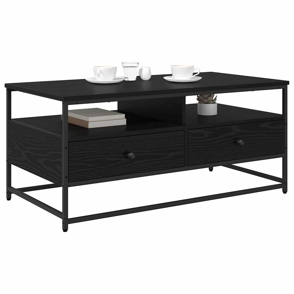 Tavolino da salotto con cassetto Rovere Nero 100 x 51 x 45 cm