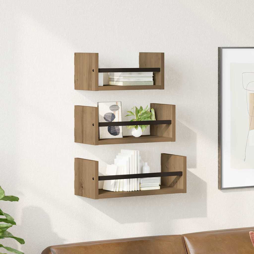 Set mensole da parete 3 pcs Rovere artigianale 40x16x14cm